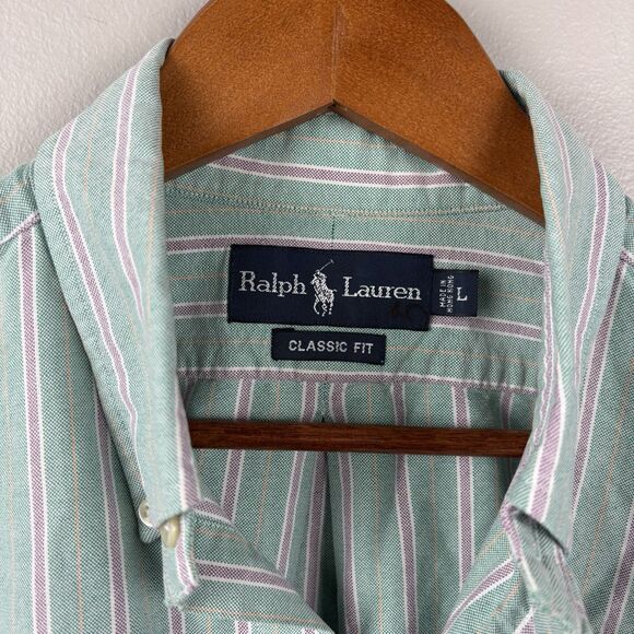 Ralph Lauren Dress shirt Men Large Green Purple Stripe - MultiPony Cotton Button - Picture 4 of 6